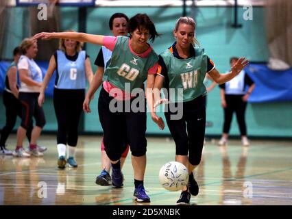 Players in action during the Walking Netball session held at Stanborough School, Welwyn Garden City Stock Photo