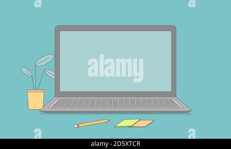 Laptop computer vector realistic illustration isolated on white background. Desktop mock up computer monitor. Stock Vector
