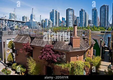 Canada, British Columbia, Vancouver, View from Granville Island, Floating house in the foreground Stock Photo