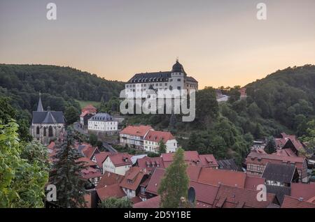 Germany, Saxony-Anhalt, Stolberg, View of the village and Stolberg Castle Stock Photo