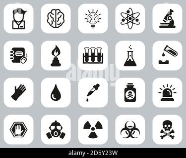 Chemistry Or Chemist Icons Black & White Flat Design Set Big Stock Vector