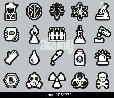 Chemistry Or Chemist Icons White On Black Sticker Set Big Stock Vector