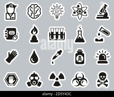 Chemistry Or Chemist Icons Black & White Sticker Set Big Stock Vector