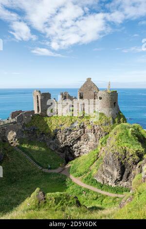 United Kingdom, Northern Ireland, County Antrim, View of Dunluce Castle Stock Photo