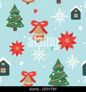 Cute winter house decorated with lights. Vector illustration in flat ...