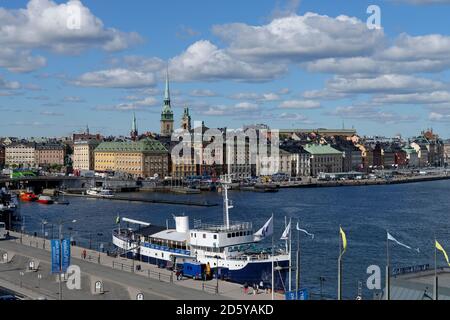 Sweden, Stockholm, Gamla Stan, old town an shipping pier Stock Photo
