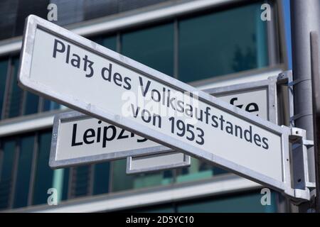 Germany, Berlin, sign of square of Uprising of 1953 in East Germany Stock Photo