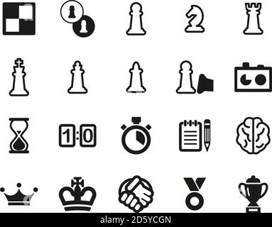 Chess Game & Equipment Icons Black &White Set Big Stock Vector