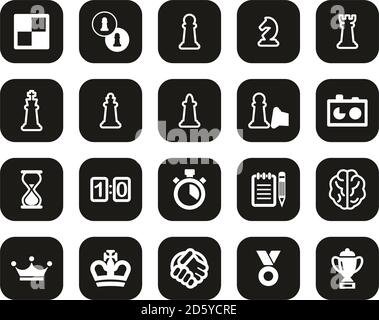 Chess Game & Equipment Icons White On Black Flat Design Set Big Stock Vector
