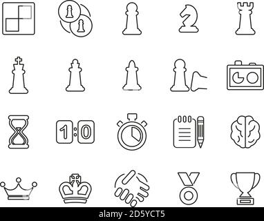 Chess Game & Equipment Icons Thin Line Set Big Stock Vector
