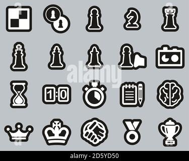 Chess Game & Equipment Icons White On Black Sticker Set Big Stock Vector