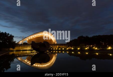 Germany, Berlin, lighted house of World Cultures Stock Photo