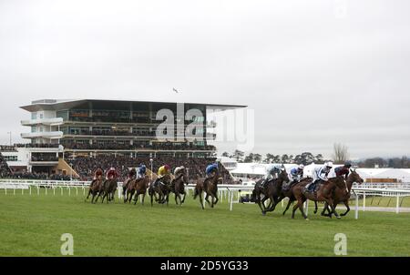 Runners and riders in action during the Crest Nicholson Handicap Chase Stock Photo