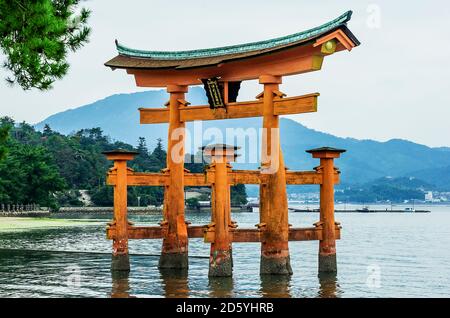 Japan, Miyajima, view to Itsukushima Shrine at Seto Inland Sea Stock Photo