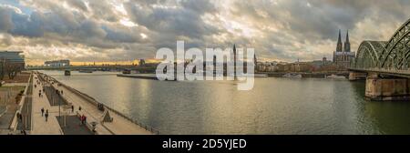 Germany, Cologne, view to the city from Deutz with Rhine River in the foreground Stock Photo