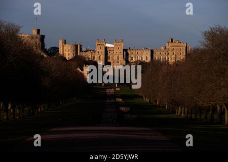 A general view of Windsor Castle seen from The Long Walk Stock Photo