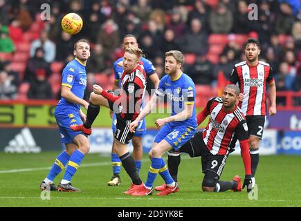 Sheffield United's Mark Duffy battles for the ball Stock Photo