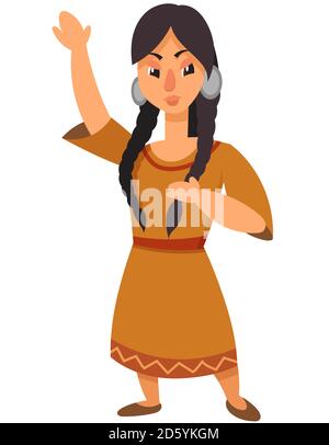 Dancing native american girl. Female character in cartoon style. Stock Vector
