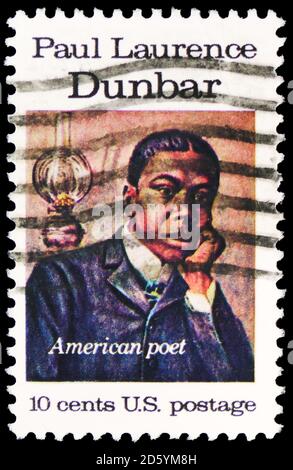 MOSCOW, RUSSIA - SEPTEMBER 30, 2020: Postage stamp printed in United States shows Paul Laurence Dunbar (1872-1906) Poet, American Arts Issue serie, ci Stock Photo