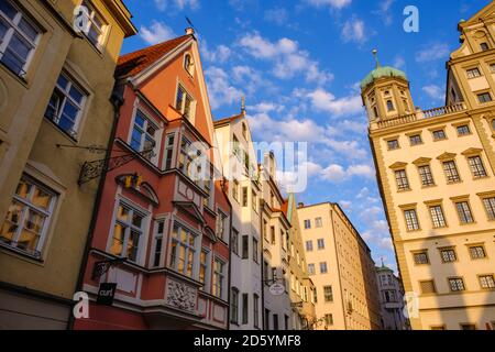 Germany, Bavaria, Augsburg, former craftsman's houses and Townhall at Elias-Holl-Square Stock Photo