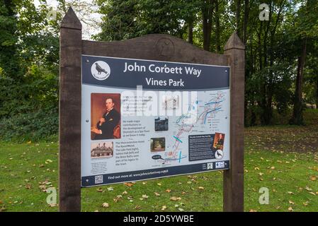 Information board and map for the John Corbett Way in Vines Park, Droitwich Spa, Worcestershire, UK Stock Photo