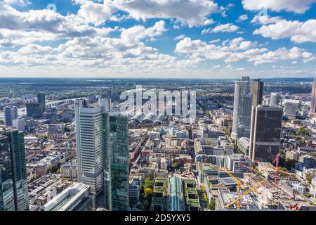 Germany, Frankfurt, view to the city with financial district from Maintower Stock Photo