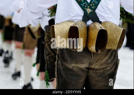 Germany, Bavaria, Mittenwald, traditional carnival procession Stock Photo