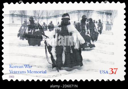 MOSCOW, RUSSIA - SEPTEMBER 30, 2020: Postage stamp printed in United States shows Korean War Veterans Memorial, circa 2003 Stock Photo