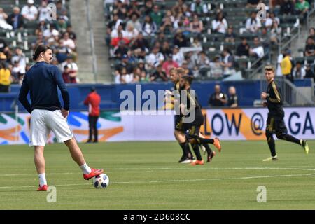 Zlatan Ibrahimovic during the Los Angeles Galaxy vs Los Angeles FC MLS game at the StubHub Center on March 31, 2018 in Carson, California Stock Photo