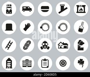 Chimney Sweeper Tools & Equipment Icons Black & White Flat Design Circle Set Big Stock Vector