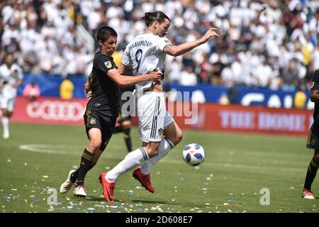 Zlatan Ibrahimovic during the Los Angeles Galaxy vs Los Angeles FC MLS game at the StubHub Center on March 31, 2018 in Carson, California Stock Photo