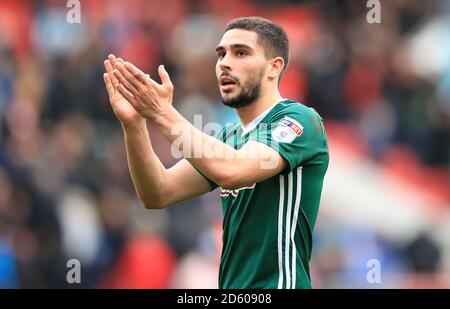 Brentford's Neal Maupay applauds the fans after the final whistle Stock Photo