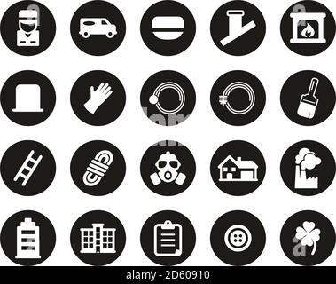 Chimney Sweeper Tools & Equipment Icons White On Black Flat Design Circle Set Big Stock Vector