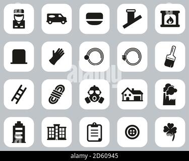 Chimney Sweeper Tools & Equipment Icons Black & White Flat Design Set Big Stock Vector