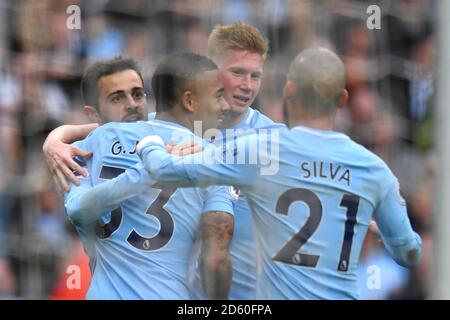Manchester City's Bernardo Silva celebrates scoring his side's fourth goal of the game   Stock Photo