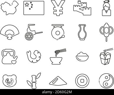 China Country & Culture Icons Thin Line Set Big Stock Vector