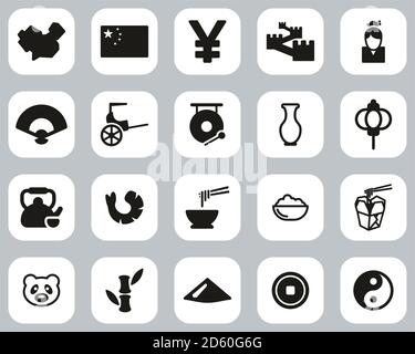 China Country & Culture Icons Black & White Flat Design Set Big Stock Vector