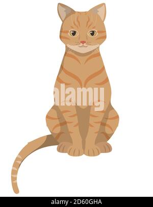 Sitting red-headed cat. Beautiful pet in cartoon style. Stock Vector