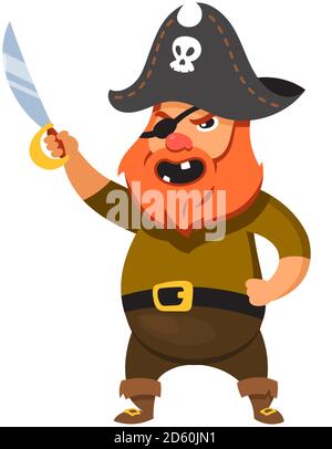 Pirate holding saber. Male character in cartoon style. Stock Vector