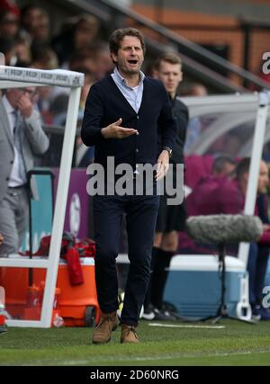 Arsenal's coach Joe Montemurro gestures on the touchline Stock Photo