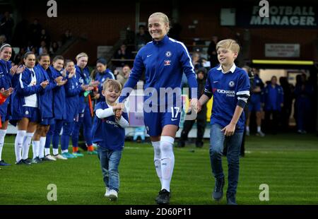 Chelsea's Katie Chapman walks out for her 100th game Stock Photo