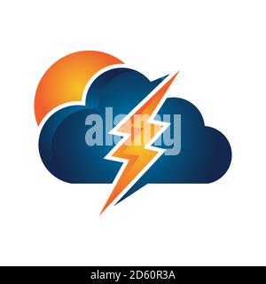 cloud flash thunderstorm weather symbol lightning cloudy logo vector concept design template Stock Vector