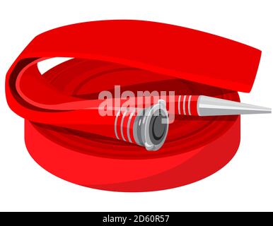 Red water hose. Fire equipment in cartoon style. Stock Vector