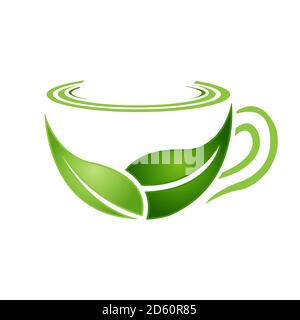 modern nature simple green leaf and a cup tea logo design vector elements Stock Vector