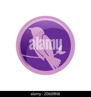 purple cute circle silhouettes family birds on branches tree with leaves logo design vector illustrations Stock Vector