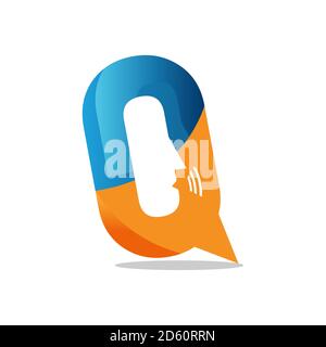 blue orange bubble chat initial Q Letter logo design vector graphic concept illustrations Stock Vector