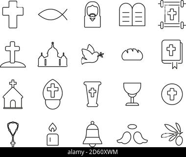 Christianity Religion & Religious Items Icons Thin Line Set Big Stock Vector