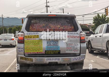 A religious extremist has bumper stickers on his or her car. Stock Photo