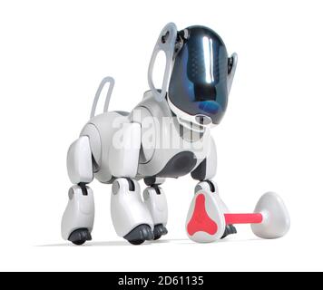 Cane robot Sony AIBO in bianco e nero con osso giocattolo del cane  fotografato su sfondo bianco Foto stock - Alamy