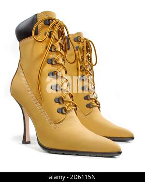 Stiletto lace-up Timberland boots with pointed on a white background Stock Photo - Alamy